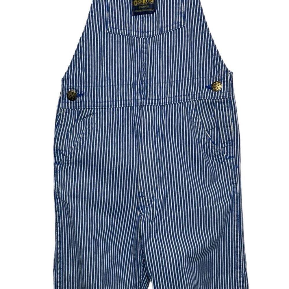 Oshkosh B'Gosh Overalls Boys Size 7 Blue Denim Railroad Striped Made USA Vintage - Picture 13 of 14